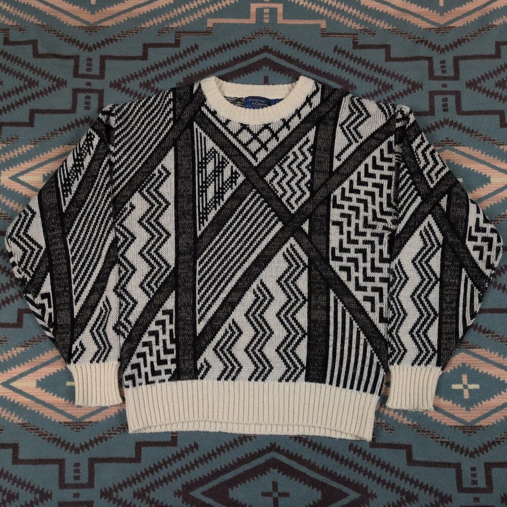 Vintage Cambridge Classics 90s Knit Sweater Geometric Men's Large Multicolor